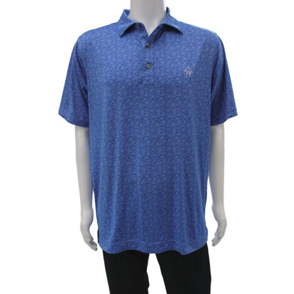 FootJoy Mens Floral Print Short Sleeve Collared Polo Shirt Blue Size L
